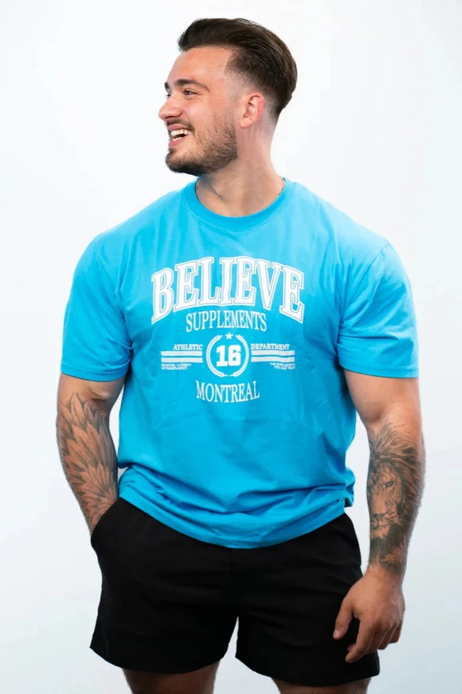 Blue Oversized Believe Tee Large