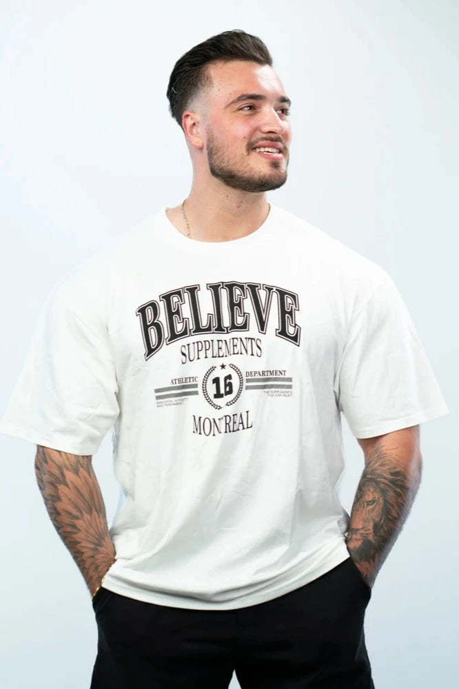 White Oversized Believe Tee